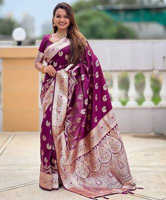 soft litchi art silk banarasi art silk jacquard saree (banarasi-15-wine) 1