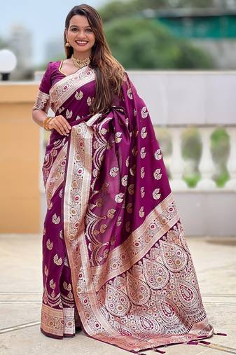 soft litchi art silk banarasi art silk jacquard saree (banarasi-15-wine)