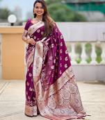 soft litchi art silk banarasi art silk jacquard saree (banarasi-15-wine)