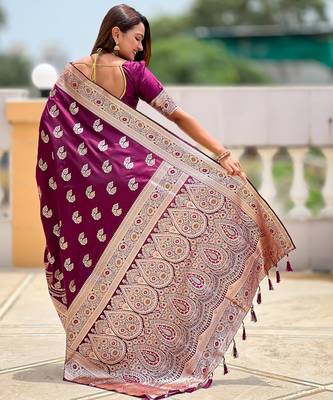 soft litchi art silk banarasi art silk jacquard saree (banarasi-15-wine) 3