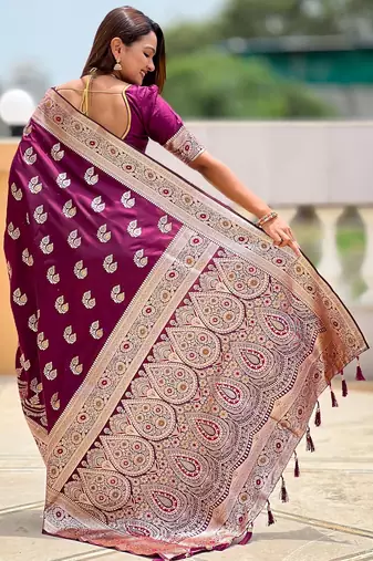 soft litchi art silk banarasi art silk jacquard saree (banarasi-15-wine)