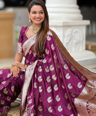soft litchi art silk banarasi art silk jacquard saree (banarasi-15-wine) 4