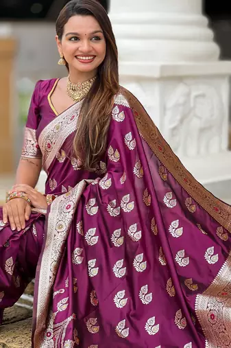 soft litchi art silk banarasi art silk jacquard saree (banarasi-15-wine)