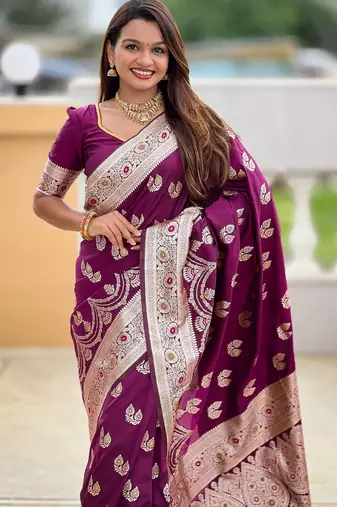 soft litchi art silk banarasi art silk jacquard saree (banarasi-15-wine)
