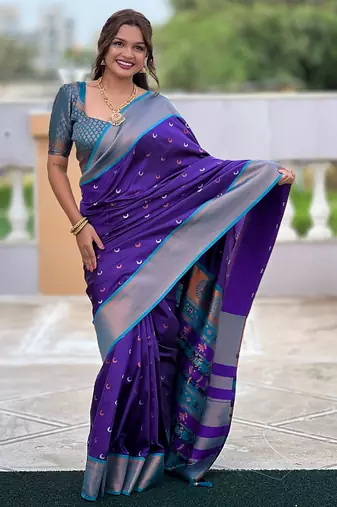 soft litchi art silk paithani jacquard saree (chandrakore-2-violet)