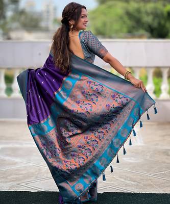 soft litchi art silk paithani jacquard saree (chandrakore-2-violet) 3