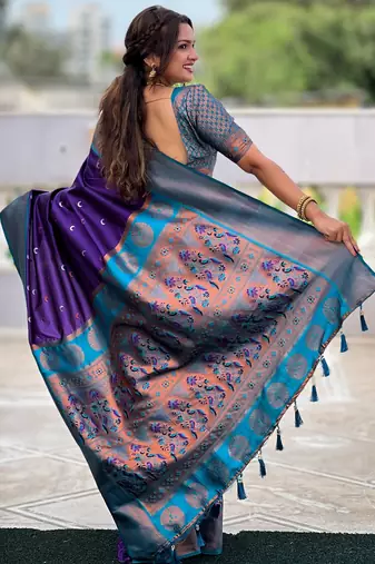 soft litchi art silk paithani jacquard saree (chandrakore-2-violet)