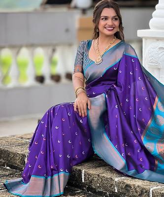 soft litchi art silk paithani jacquard saree (chandrakore-2-violet) 4