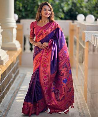 soft litchi art silk paithani jacquard saree (coin-paithani-purple) 2