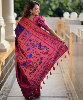 soft litchi art silk paithani jacquard saree (coin-paithani-purple) 3