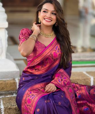 soft litchi art silk paithani jacquard saree (coin-paithani-purple) 4