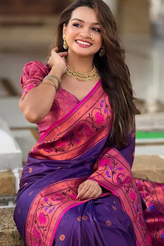 soft litchi art silk paithani jacquard saree (coin-paithani-purple)