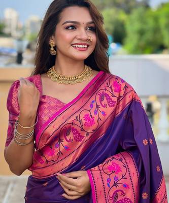 soft litchi art silk paithani jacquard saree (coin-paithani-purple) 5