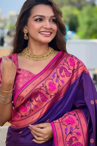 soft litchi art silk paithani jacquard saree (coin-paithani-purple)