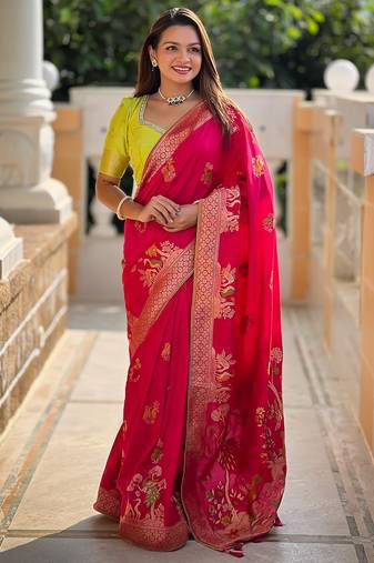 soft dola art silk fancy jacquard bollywood saree (dola-morni-pink)