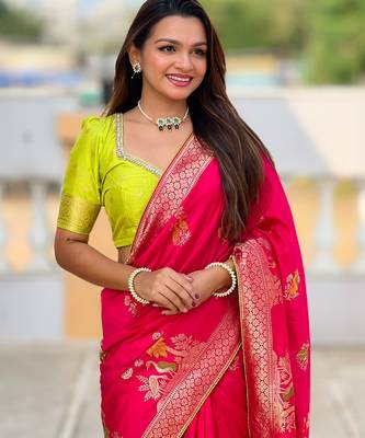 soft dola art silk fancy jacquard bollywood saree (dola-morni-pink) 5