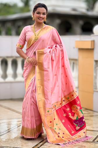 soft litchi art silk paithani jacquard saree (ganpati-paithani-baby-pink)