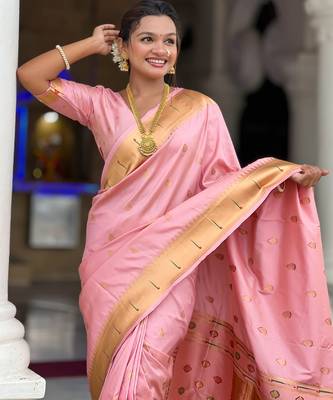 soft litchi art silk paithani jacquard saree (ganpati-paithani-baby-pink) 2