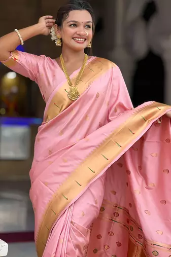 soft litchi art silk paithani jacquard saree (ganpati-paithani-baby-pink)