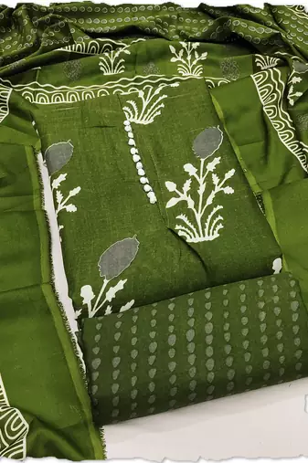 olive green cotton salwar suit dress material
