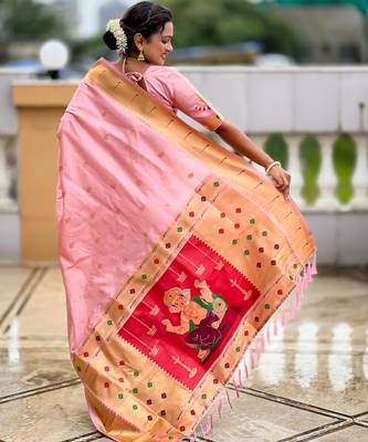 soft litchi art silk paithani jacquard saree (ganpati-paithani-baby-pink) 3