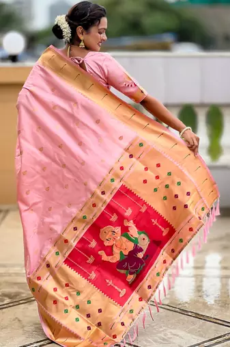 soft litchi art silk paithani jacquard saree (ganpati-paithani-baby-pink)