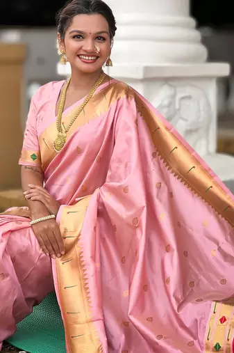 soft litchi art silk paithani jacquard saree (ganpati-paithani-baby-pink)