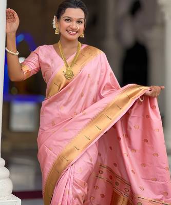 soft litchi art silk paithani jacquard saree (ganpati-paithani-baby-pink) 5