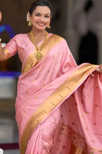 soft litchi art silk paithani jacquard saree (ganpati-paithani-baby-pink)
