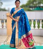 soft litchi art silk paithani jacquard saree (ganpati-paithani-firozi)