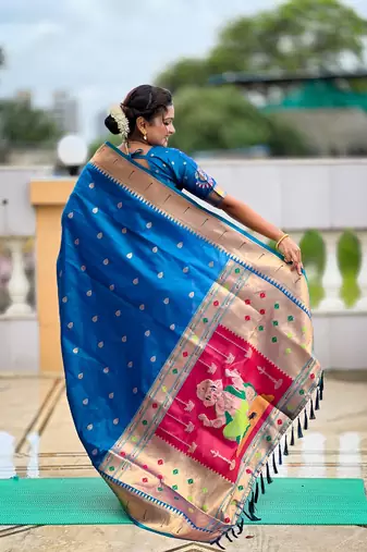 soft litchi art silk paithani jacquard saree (ganpati-paithani-firozi)