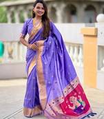 soft litchi art silk paithani jacquard saree (ganpati-paithani-lavender)