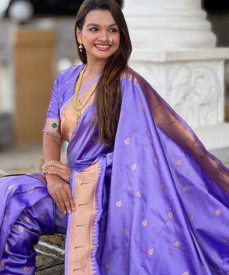 soft litchi art silk paithani jacquard saree (ganpati-paithani-lavender) 4
