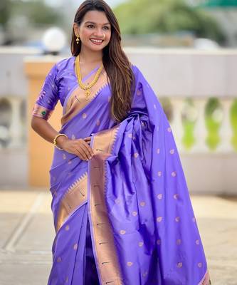 soft litchi art silk paithani jacquard saree (ganpati-paithani-lavender) 5