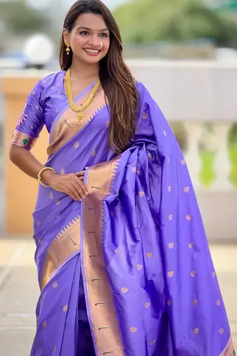 soft litchi art silk paithani jacquard saree (ganpati-paithani-lavender)
