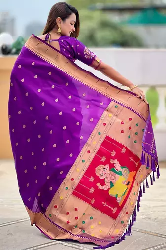 soft litchi art silk paithani jacquard saree (ganpati-paithani-magenta)
