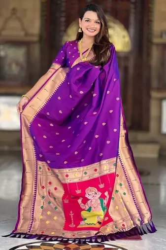 soft litchi art silk paithani jacquard saree (ganpati-paithani-magenta)