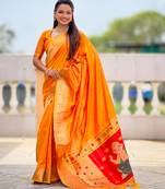 soft litchi art silk paithani jacquard saree (ganpati-paithani-orange)