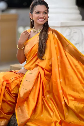 soft litchi art silk paithani jacquard saree (ganpati-paithani-orange)