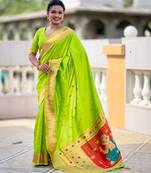 soft litchi art silk paithani jacquard saree (ganpati-paithani-parrot)