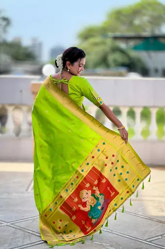 soft litchi art silk paithani jacquard saree (ganpati-paithani-parrot)
