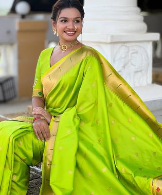 soft litchi art silk paithani jacquard saree (ganpati-paithani-parrot) 4