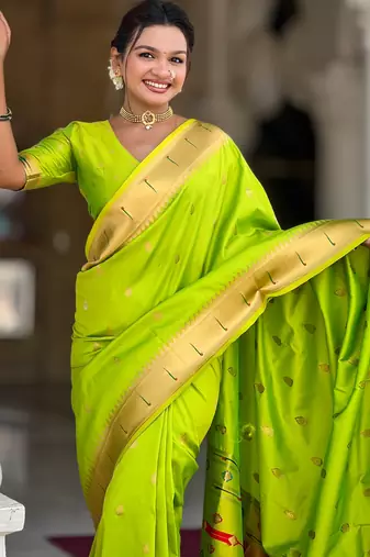 soft litchi art silk paithani jacquard saree (ganpati-paithani-parrot)