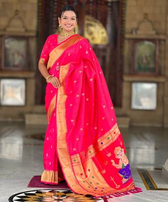 soft litchi art silk paithani jacquard saree (ganpati-paithani-rani-pink) 2