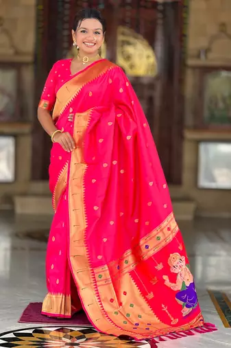 soft litchi art silk paithani jacquard saree (ganpati-paithani-rani-pink)