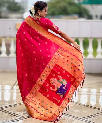 soft litchi art silk paithani jacquard saree (ganpati-paithani-rani-pink) 3