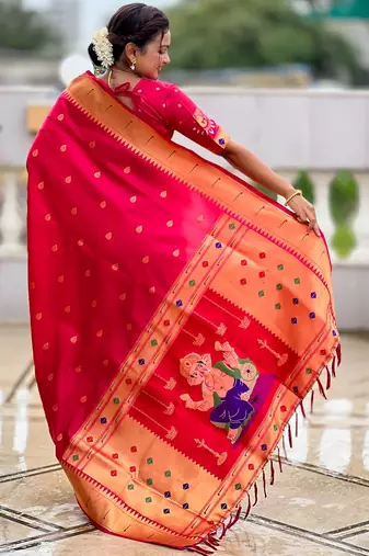 soft litchi art silk paithani jacquard saree (ganpati-paithani-rani-pink)