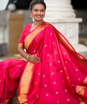soft litchi art silk paithani jacquard saree (ganpati-paithani-rani-pink) 4