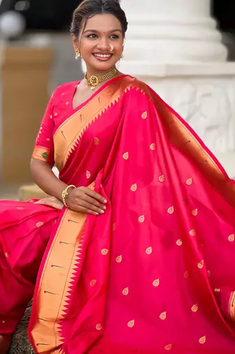 soft litchi art silk paithani jacquard saree (ganpati-paithani-rani-pink)