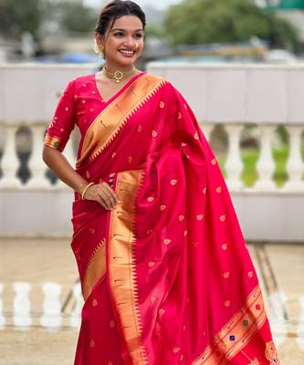soft litchi art silk paithani jacquard saree (ganpati-paithani-rani-pink) 5